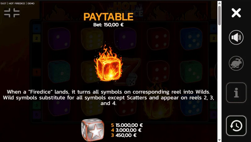 Hot Fire Dice - simbol dan Scatter Pays di atas padang